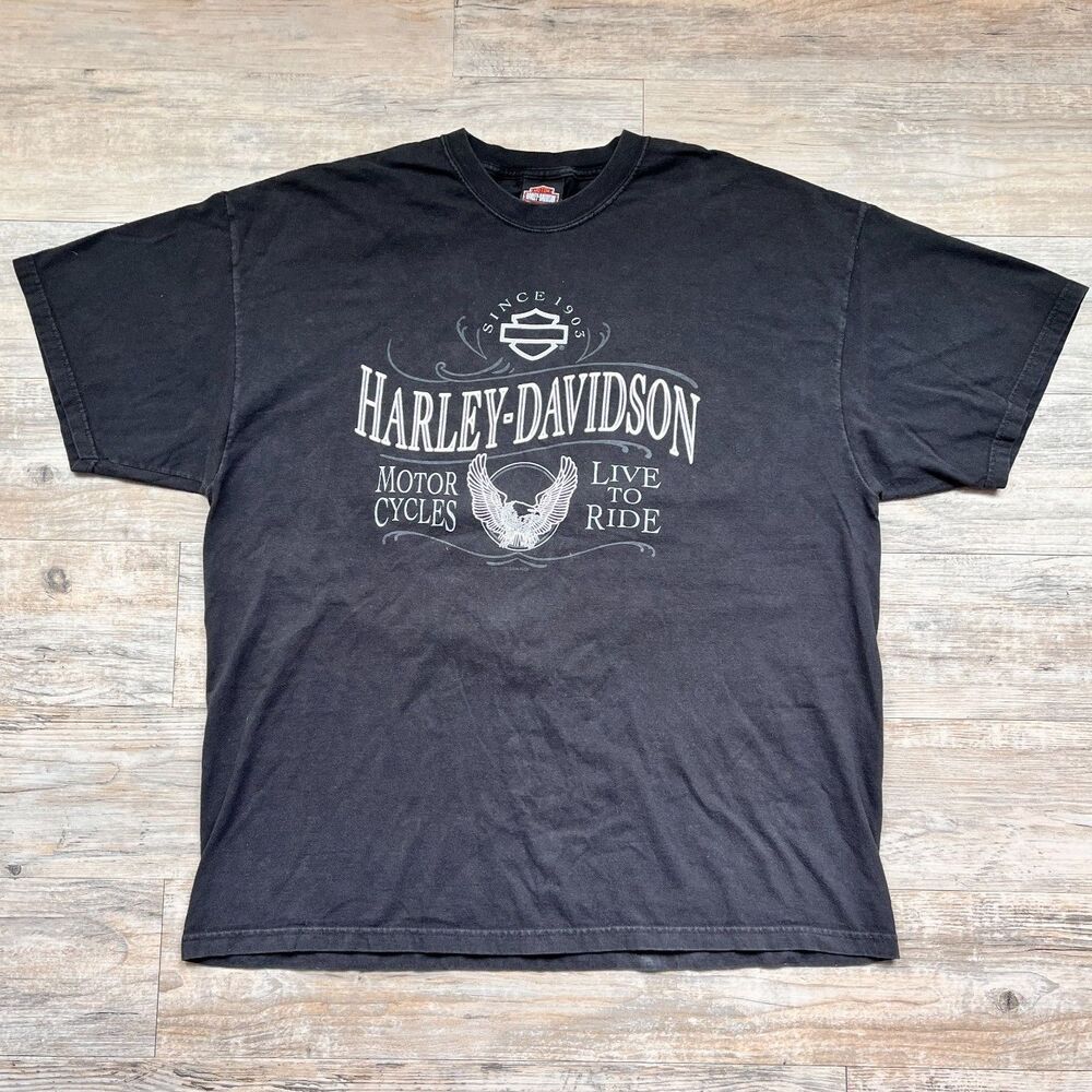 Vintage Harley Davidson Austin Texas Cowboy Graphic Tee Black Faded Biker Shirt